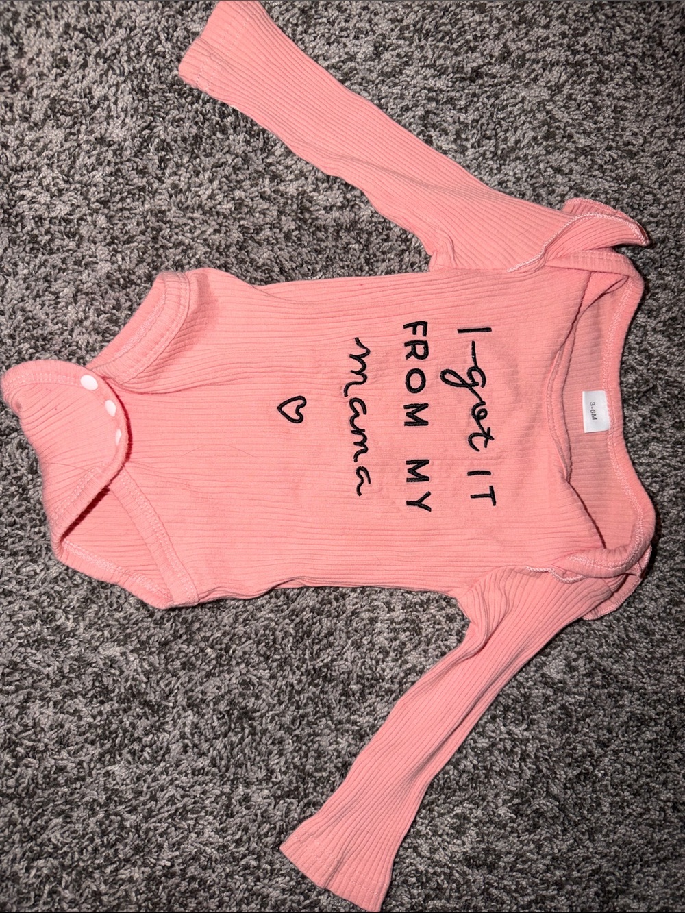 Source Unknown Pink Ribbed Long-Sleeve Baby Bodysuit with Script